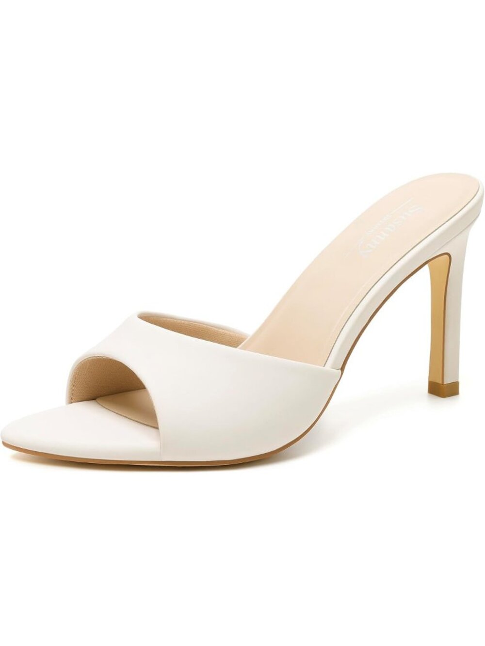Women's Cream White  Summer Mule High Heel Slip on Pointed Open Toe Sexy Heeled